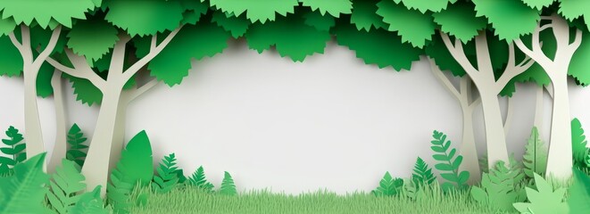 Banner of Forest Preservation and Reforestation with empty copyspace. Lush forests with intricate trees, highlighting the importance of protecting and restoring forest ecosystem