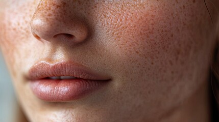 Fototapeta premium Detailed view of a woman's clear skin post-treatment, with a soft focus on the flawless texture
