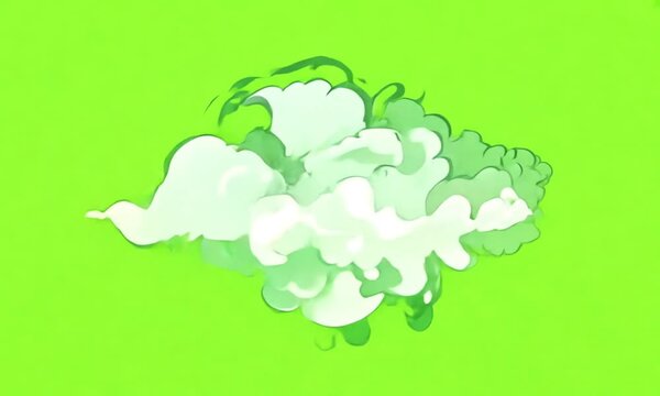 cartoon smoke explosion on green background