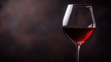 Elegant side view of a partially filled red wine glass, focusing on the liquid's deep hue