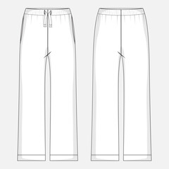 Trouser pant technical drawing fashion flat sketch vector illustration template for ladies