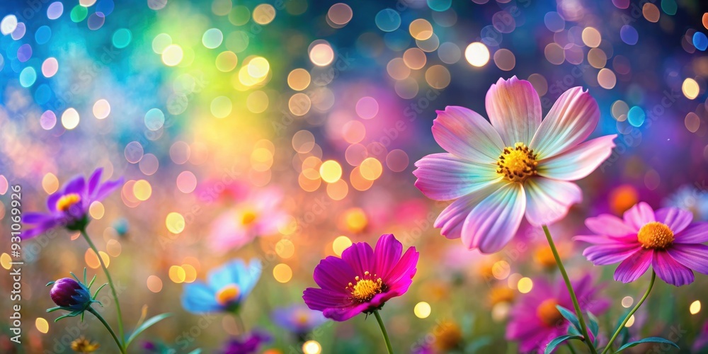 Wall mural abstract image of colorful cosmos with blurred bokeh lights in the background , space, galaxy, color