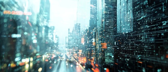 Naklejka premium Urban scene with advanced technology and futuristic elements, background, Generative AI