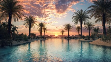 Obraz premium Peaceful Oasis Sunset