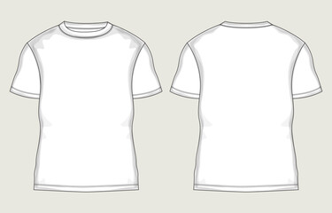 Naklejka premium Short sleeve t shirt technical drawing fashion flat sketch vector illustration template front and back views. 