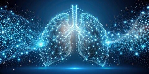 Obraz premium Abstract composition of pulsating dots and lines within a human lung, cinematic, pulsations, abstract, human lung, rhythm