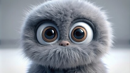 Naklejka premium Fuzzy gray creature with big eyes and a cute expression, cute, adorable, animal, fluffy, grey, sweet, creature, pet, eyes, expression