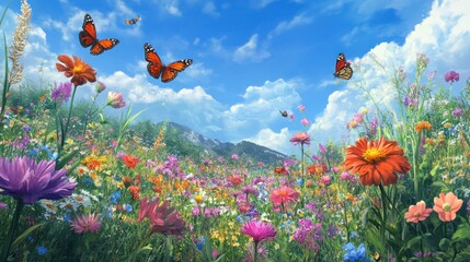 Obraz premium A Colorful Meadow with Butterflies