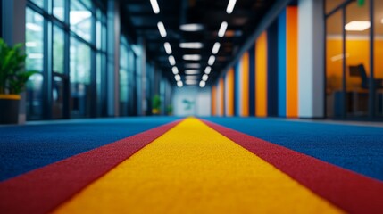 Bold arrows pointing upwards, modern office space filled with vibrant energy and innovation