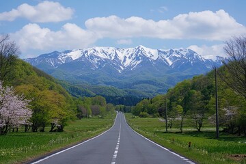 Road path with mountain peak in background 