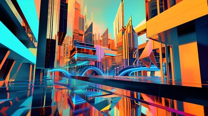 Futuristic abstract illustration - future - visionary - cityscape innovative city design - cutting edge architecture - city of the 22nd century