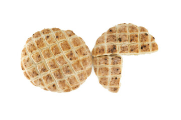 Pita flat-bread toasted of a grid pattern over white
