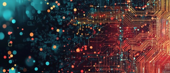 Circuit patterns with tech elements, background, Generative AI 