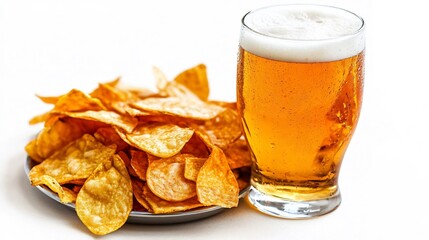 A Glass of Beer and a Plate of Tortilla Chips