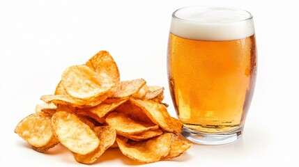 A Glass of Beer with Crispy Potato Chips