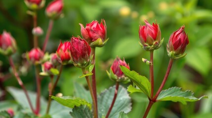 Red Flower Buds in a Garden