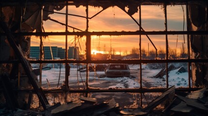 Sunset Through Broken Window