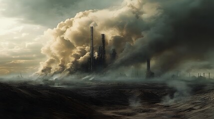 Obraz premium 65. A surreal landscape with toxic clouds swirling above a desolate, industrial environment