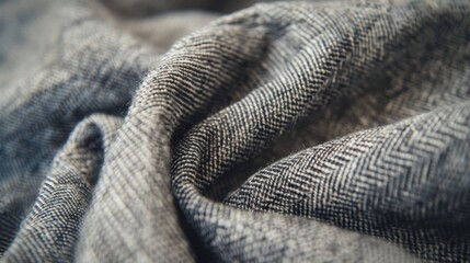 A close-up of a gray denim fabric, showing the weave and texture in detail