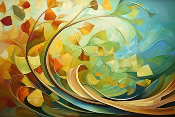 Abstract Painting of Swirling Leaves