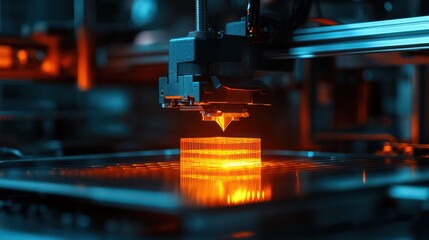 Fototapeta premium 3D printer producing a prototype in an industrial setting, emphasizing the role of 3D printing in modern manufacturing.
