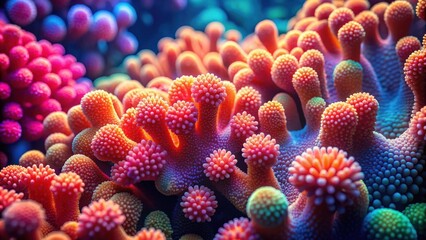 Obraz premium Close up of bacteria coral in vibrant colors, bacteria, coral, close up, vibrant, colors, marine life, underwater