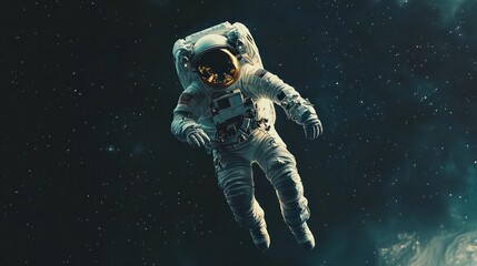Fototapeta premium Astronaut floating in space with Earth in the background, representing exploration and the vastness of space