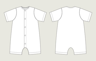 Short sleeve Romper bodysuit technical drawing fashion flat sketch vector illustration template for kids