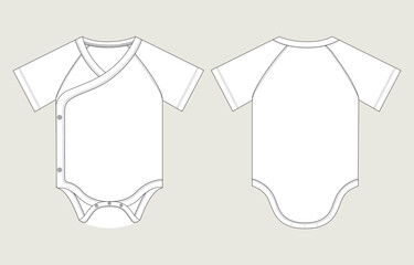 Short sleeve Romper bodysuit technical drawing fashion flat sketch vector illustration template for kids