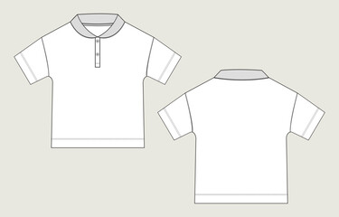 Short sleeve t shirt tops technical drawing fashion flat sketch vector illustration template for kids