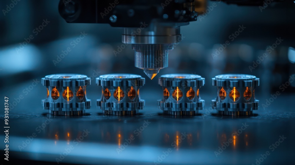 Aufkleber A machine is creating small metal objects with a yellowish glow