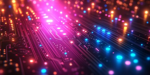 Fototapeta premium Digital Connections - Abstract Circuit Board Design with Futuristic Technology Aesthetic on Gradient Background for Copy Space