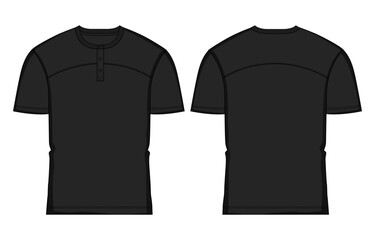 Naklejka premium Short Sleeve Black Color T shirt with pocket vector illustration template for men's and boys. Black t shirt front and back isolated on white background
