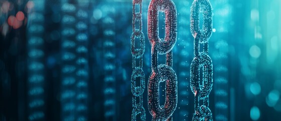 Blockchain data grid with network lines, background, Generative AI