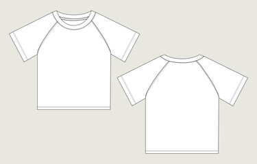 Short sleeve t shirt tops technical drawing fashion flat sketch vector illustration template for kids