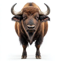 Portrait of a buffalo full body standing front vie  527 animal, buffalo, cow, mammal, bull, cattle, bison, farm, nature, wildlife, horns, horn, wild, big, bovine, brown, agriculture, ox, isolated, bee