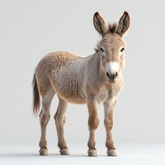 Obraz premium Portrait of a donkey full body standing front view 500 animal, deer, donkey, mammal, nature, wildlife, horse, wild, brown, baby, farm, animals, isolated, doe, grass, head, mule, antelope, foal, fawn,