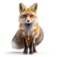 Portrait of a fox full body standing front view is  492 fox, animal, red fox, wildlife, red, mammal, vulpes vulpes, wild, nature, isolated, fur, white background, white, portrait, wild animal, cub, pr