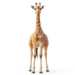 Obraz premium Portrait of a giraffe full body standing front vie 490 giraffe, animal, isolated, mammal, white, neck, wild, zoo, wildlife, tall, safari, brown, long, nature, standing, head, young, white background,