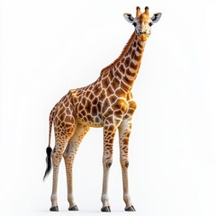 Obraz premium Portrait of a giraffe full body standing front vie 489 giraffe, animal, isolated, mammal, wild, wildlife, white, neck, tall, zoo, safari, long, brown, nature, standing, young, giraffa, walking, high,