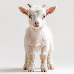 Obraz premium Portrait of a goat full body standing front view i 485 goat, animal, farm, grass, white, mammal, agriculture, animals, meadow, nature, livestock, domestic, kid, fur, green, farming, rural, sheep, bab