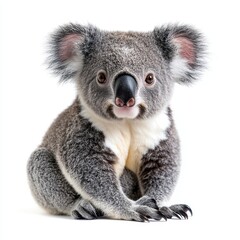 Naklejka premium Portrait of a koala full body standing front view 458 koala, australia, animal, bear, marsupial, wildlife, tree, nature, mammal, eucalyptus, wild, zoo, australian, fur, cute, baby, branch, phascolar