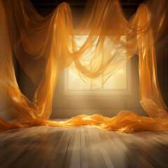 Luxurious Gold-Themed Banquet Hall: Elegant Table Setting with Candles and Draped Fabric