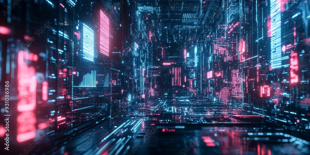 Canvas Prints a conceptual image of ai, featuring neon-lit circuits, holographic data streams, and cyberpunk desig