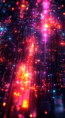 Abstract Neon Cityscape Background With Glowing Lights And Lines