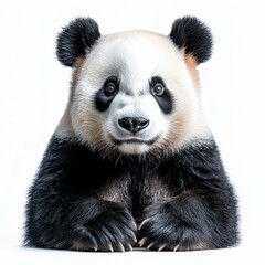 Fototapeta premium Portrait of a panda full body standing front view 437 raccoon, animal, mammal, wildlife, ferret, isolated, nature, white background, wild, fur, red panda, front view, panda, polecat, isolated on whi