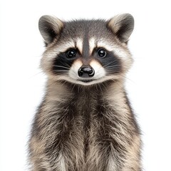 Obraz premium Portrait of a raccoon full body standing front vie 415 raccoon, animal, mammal, ferret, wildlife, isolated, white background, nature, wild, polecat, fur, isolated on white, pet, front view, white, br