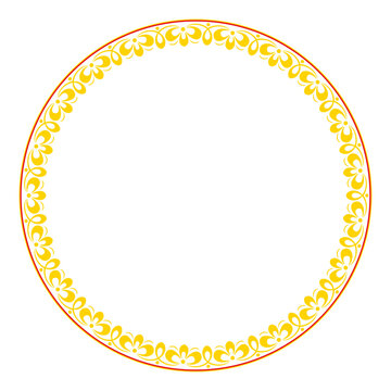 Ornament in style of Russian national tradition. Hohloma in red, gold  and black colors, floral border in traditional Old russian style.Traditional Russian folk style hohloma, folk motif. Vector twigs