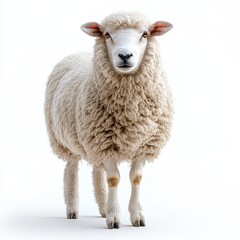 Obraz premium Portrait of a sheep full body standing front view 383 sheep, animal, lamb, farm, wool, white, mammal, grass, agriculture, nature, ewe, field, green, livestock, farming, cute, meadow, portrait, farm 