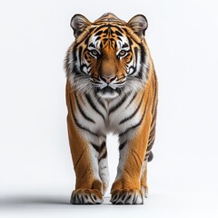 Obraz premium Portrait of a tiger full body standing front view 368 tiger, animal, cat, wildlife, wild, feline, nature, predator, zoo, stripes, mammal, siberian, big, bengal, head, carnivore, fur, dangerous, whit